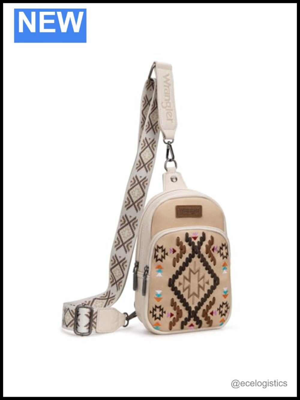 Water-Resistant Leather Crossbody Sling Bag with Aztec Print, Adjustable Strap